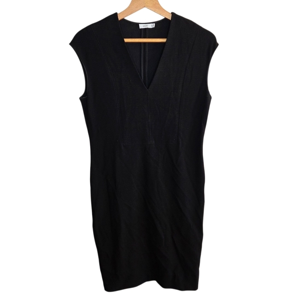 Vince | Black V-neck Crepe Sheath Dress Size 10 Classic Office Work